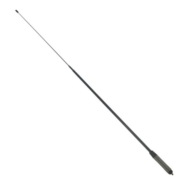 Lange zwarte telescopische antenne met veerbasis.