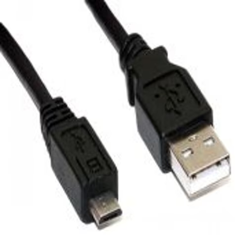 USB cable with Micro-USB and USB-A connectors, black casing.