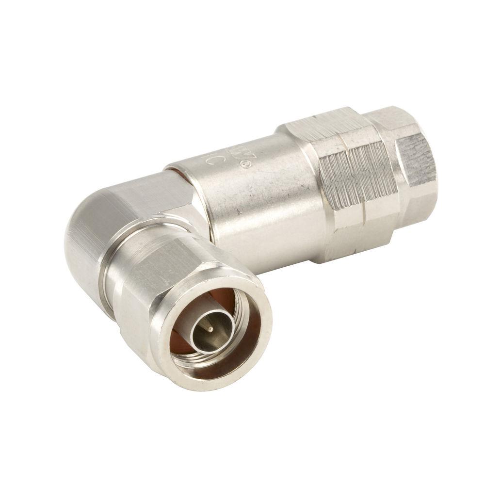 Metal right angle connector with threaded fitting.