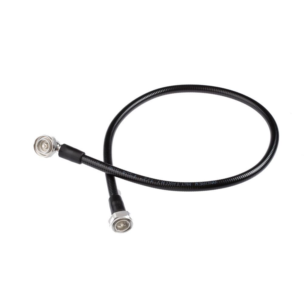 Zwart coaxkabel met twee ronde connectoren aan de uiteinden.