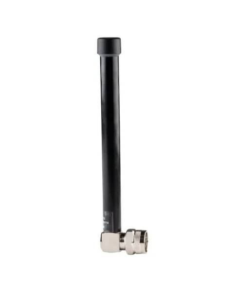 Black antenna with a silver base, vertically oriented.