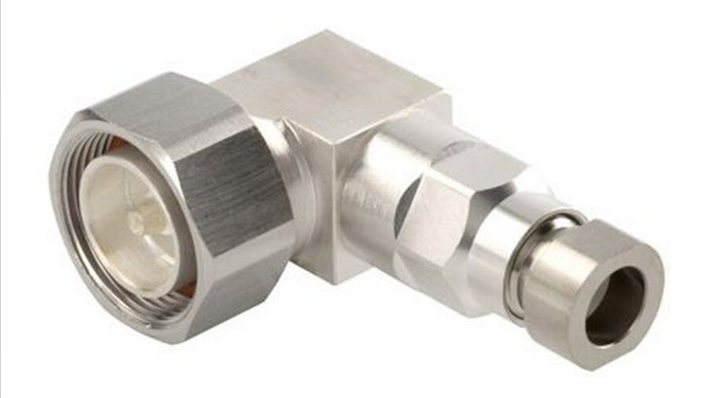 Metalen haakse connector voor coaxkabel met schroefdraadverbinding