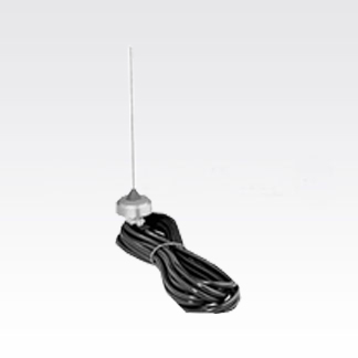 Staafantenne met lange kabel op witte achtergrond.