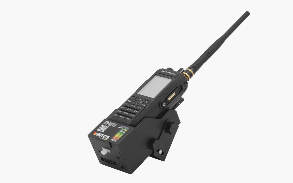 Portable radio with antenna in a holder.