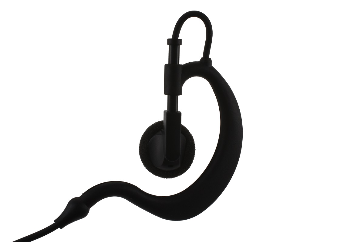 Zwart, gebogen oorhaak-headset.