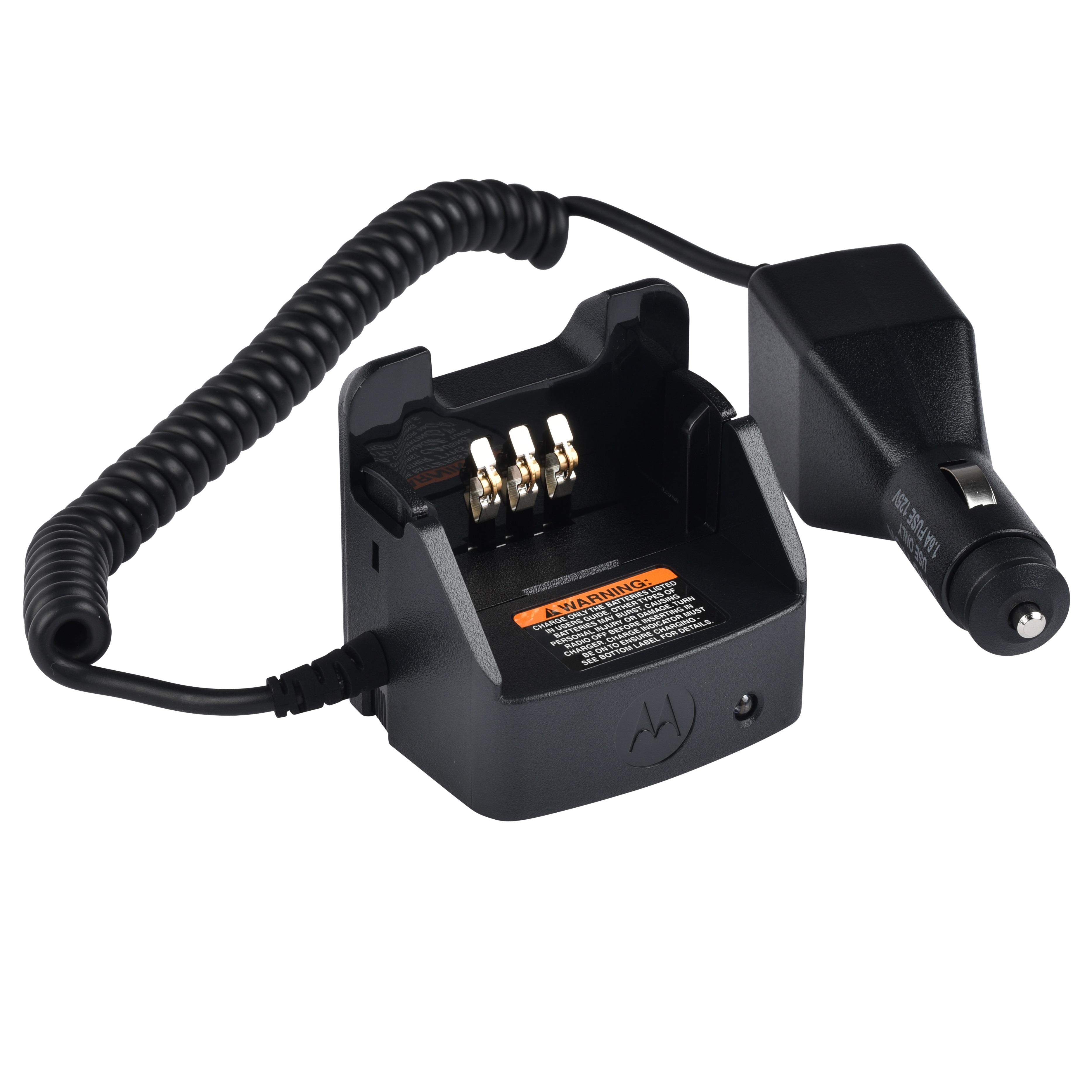 Car charger with coiled cable and socket adapter.