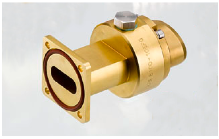 Gold-colored rectangular metal component with oval opening and flange.