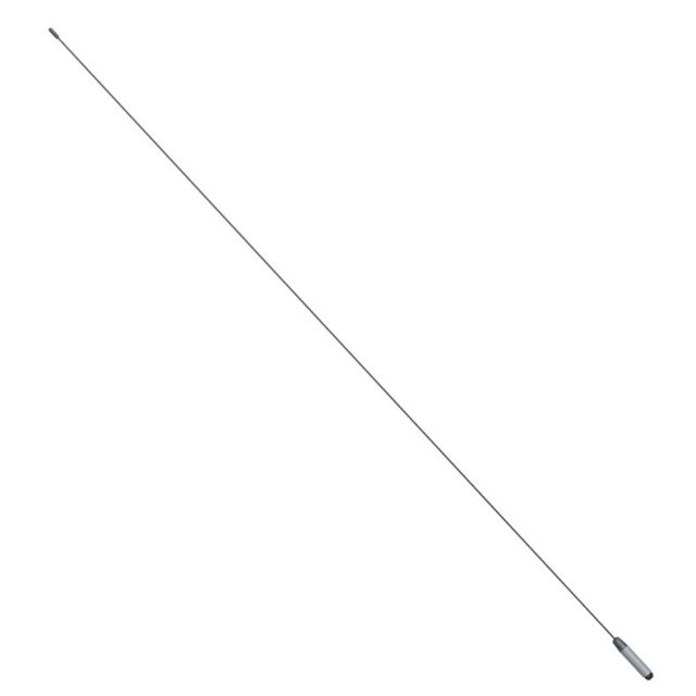 Lange metalen antenne met dunne staaf en een basis.