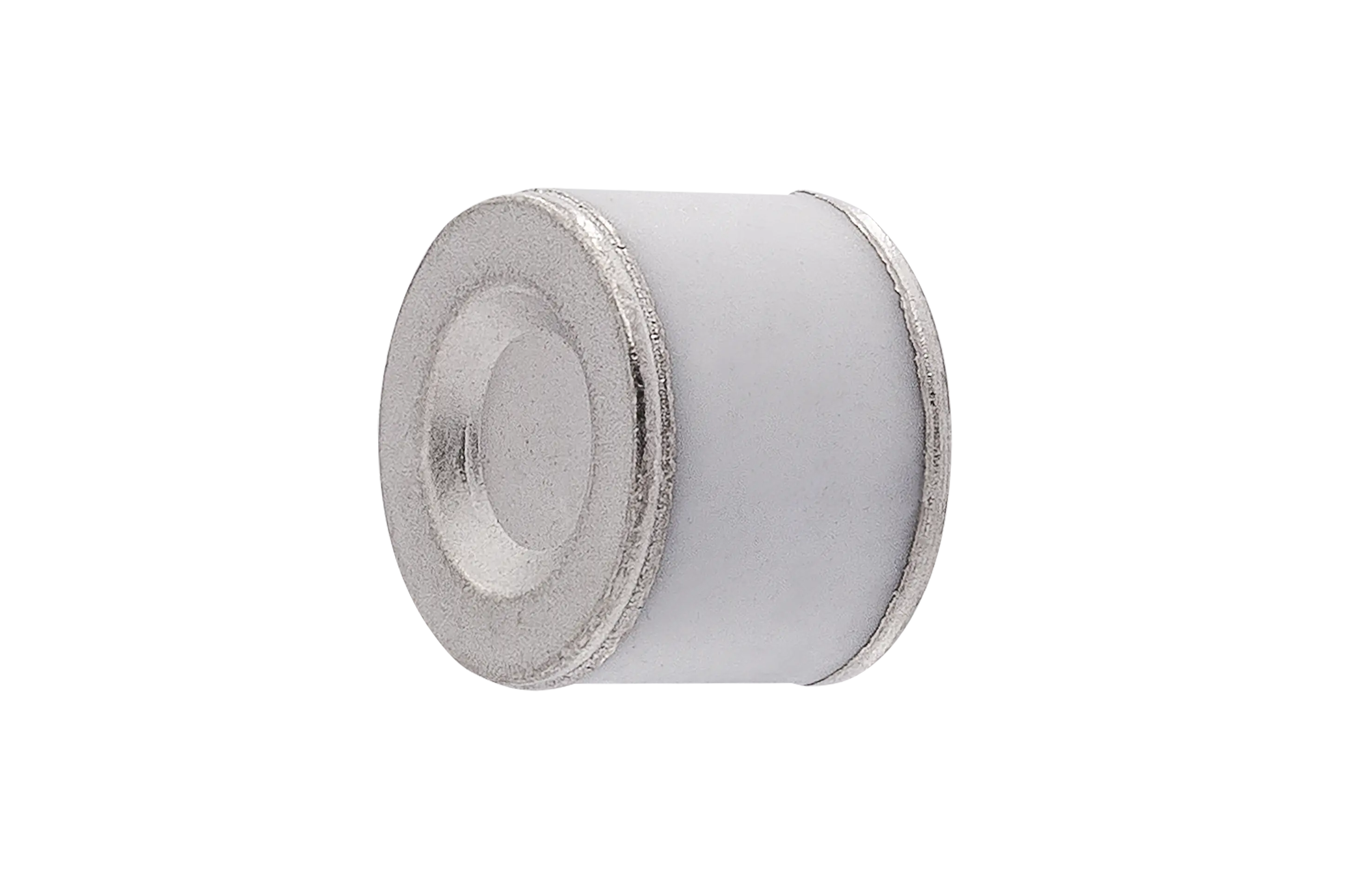 PRT bliksembeveiliging, vervanging gaspatroon 90 V (Telegärtner) Ronde witte en metalen cilinder met platte uiteinden.