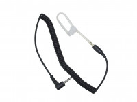 Black coiled cable with clear earpiece