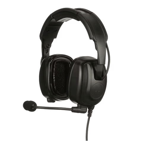 Casque noir avec microphone.