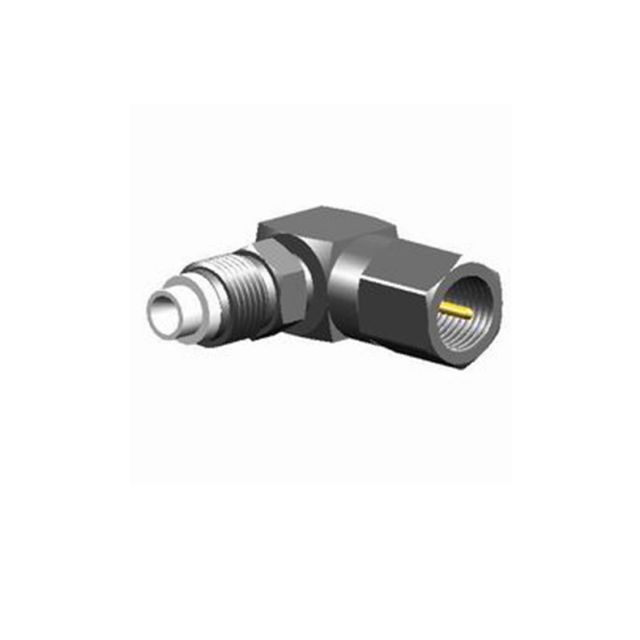 Metalen hoekadapter met mannelijke en vrouwelijke schroefdraad.