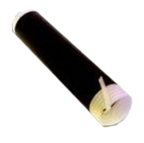 Black exercise mat with rolled ends, white buckle