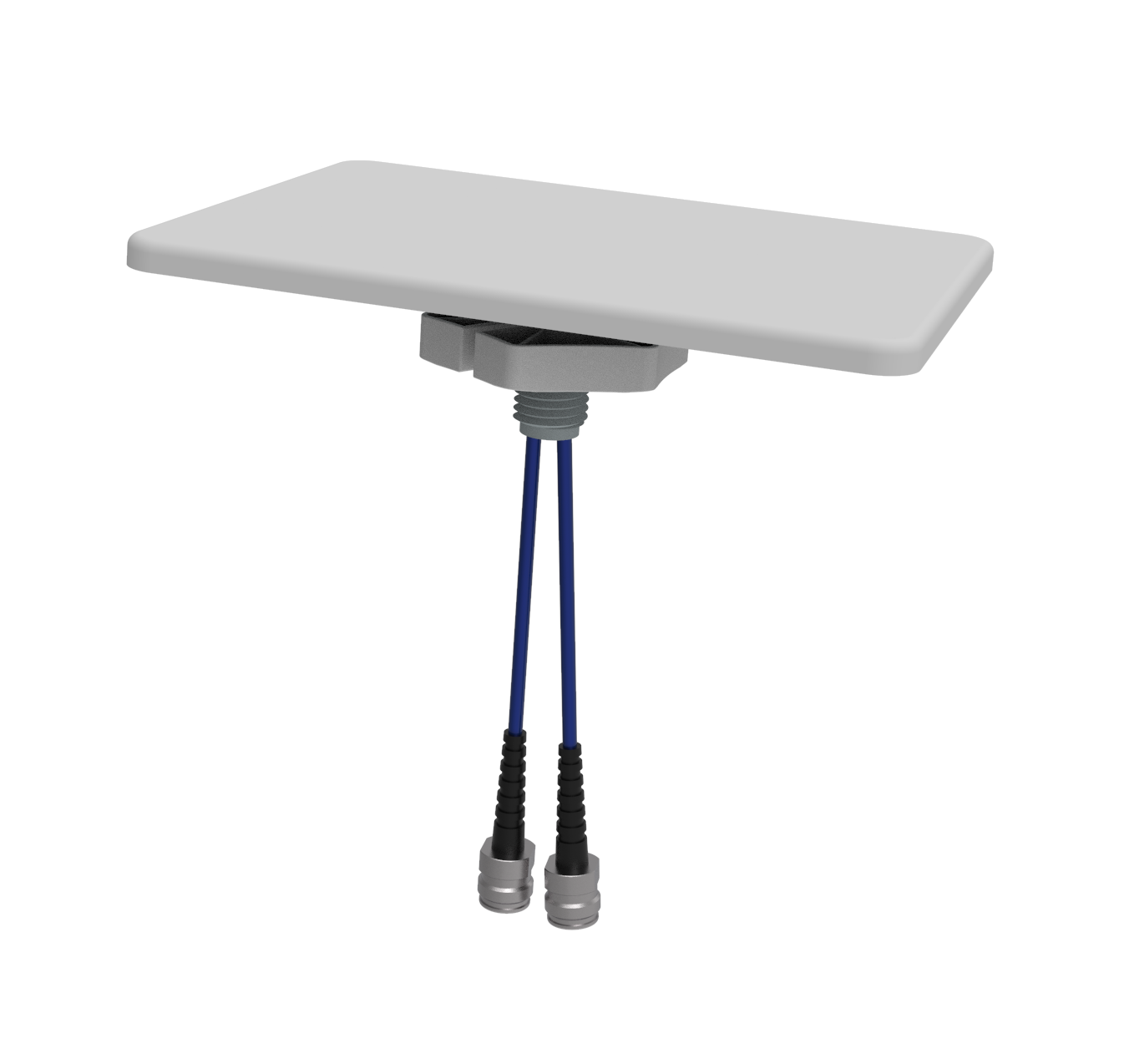 Platte antenne met twee kabels eronder.