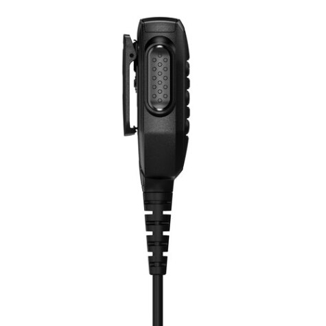 Zijaanzicht van luidspreker-microfoon met kabel.
