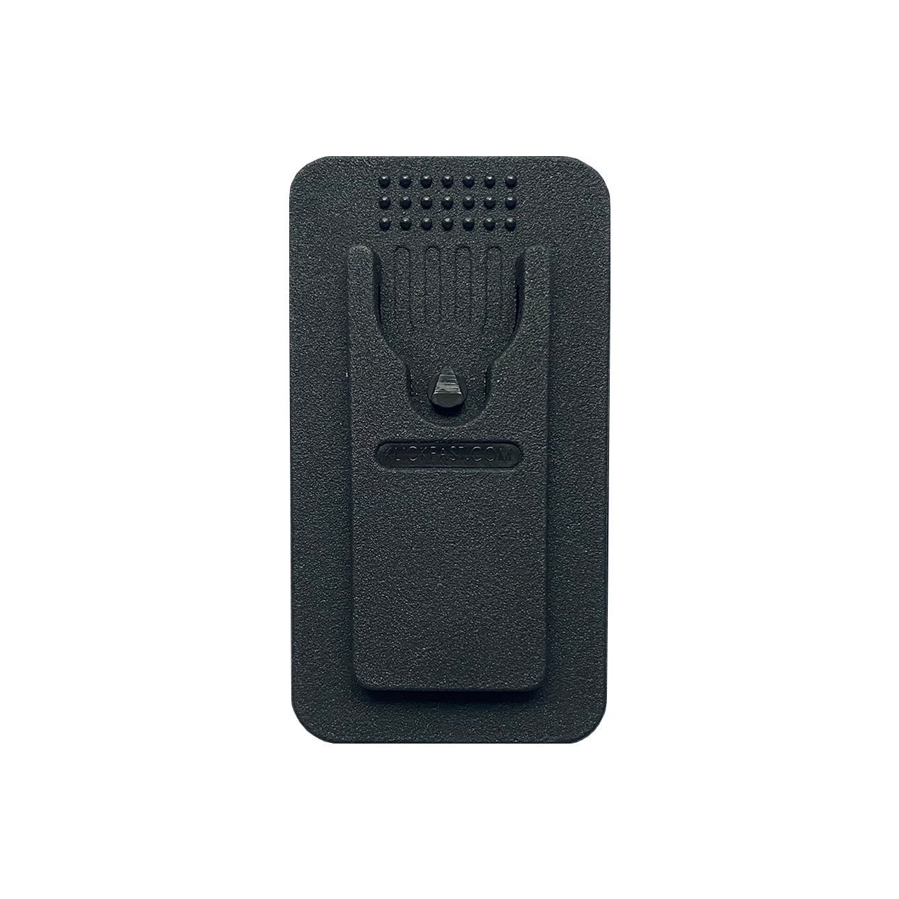 7000_00753672_MOT_01-1.png Zwarte kunststof riemclip met geribbelde oppervlak.