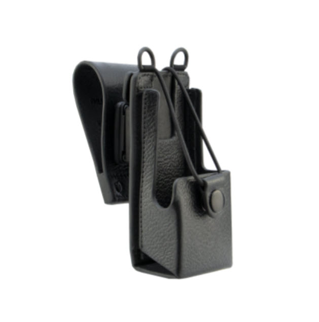 Zwart lederen holster met riemclip en draagriem