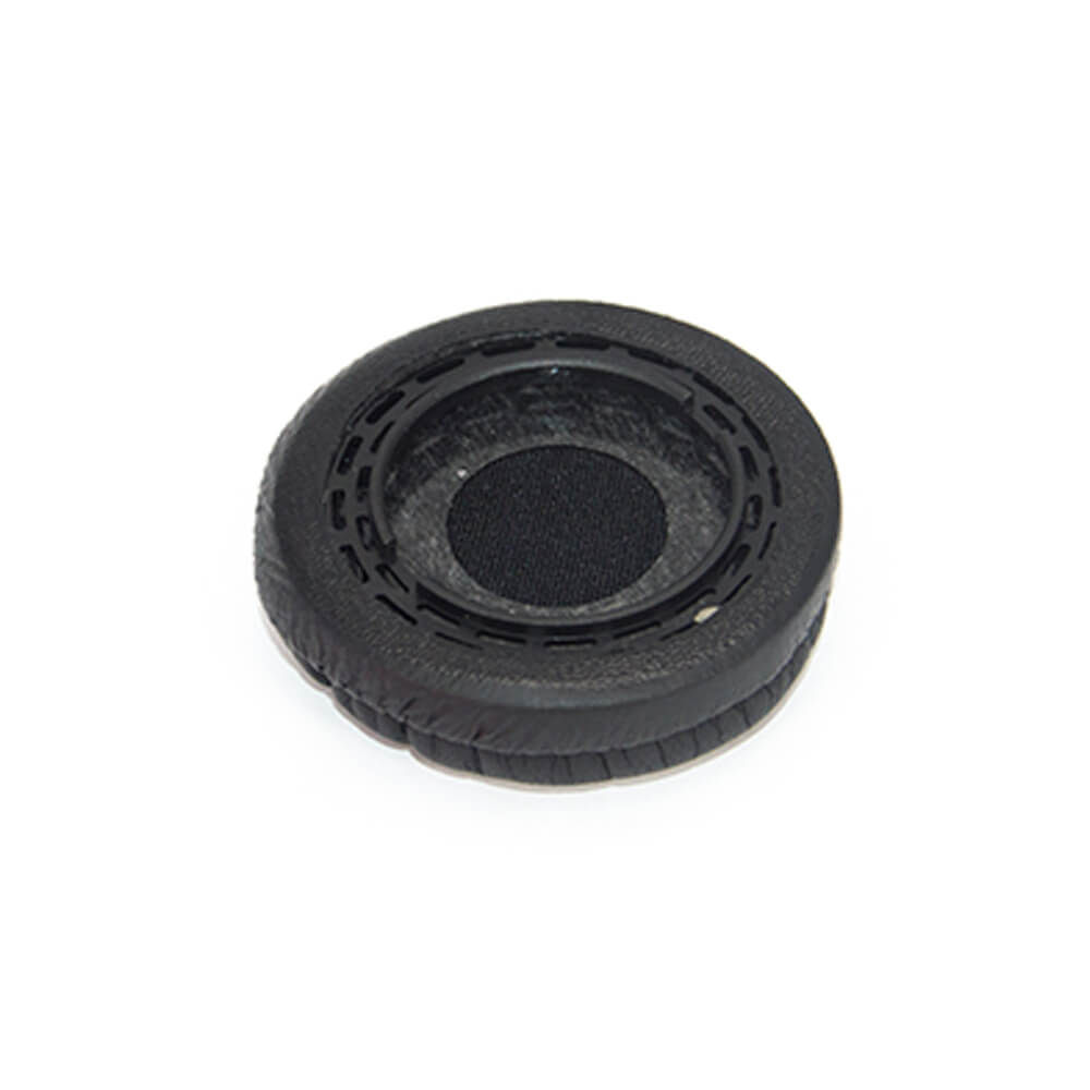 Black leather replacement ear pad for headphones.