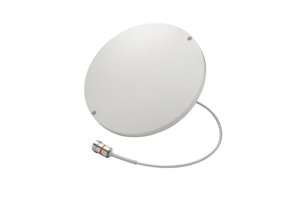 Ronde witte antenne met geïntegreerde kabel en connector