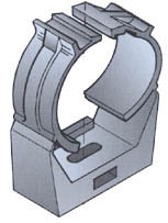 Technische tekening van een metalen montageklem.
