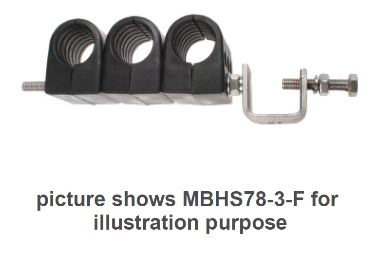 Metal clamp MBHS78-3-F with three openings and screw connection.