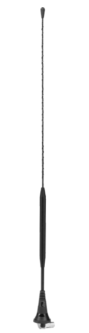 Zwarte auto dakantenne met een slanke, lange staaf.