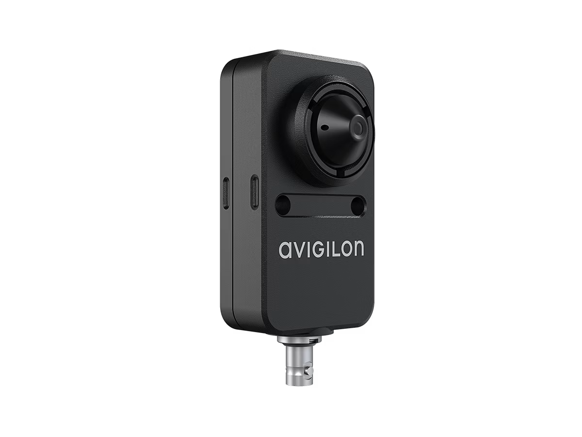 Compact black security camera with rounded corners.