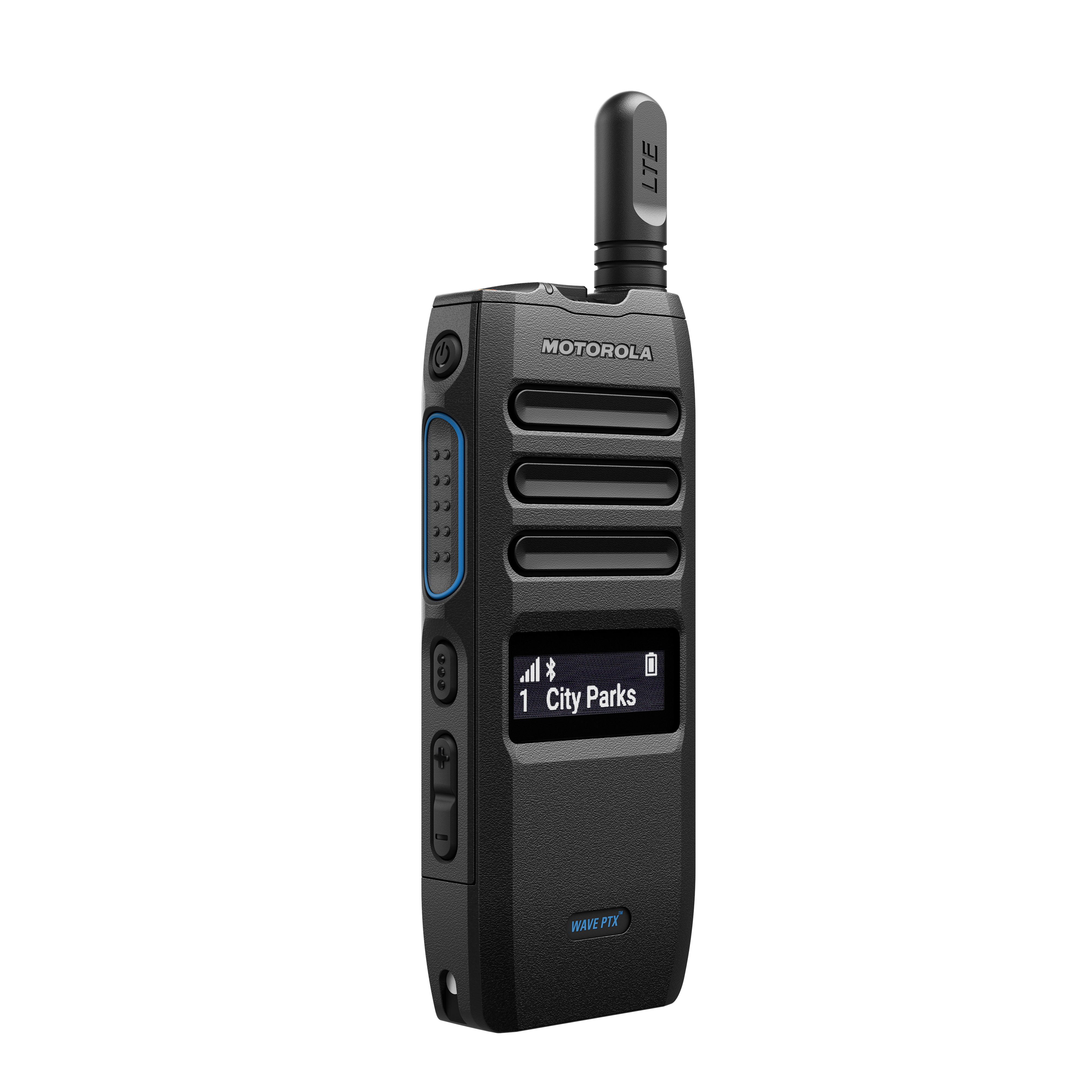 7000-00753535_mot_03.png Radio met antenne en display, toont 'City Parks'.