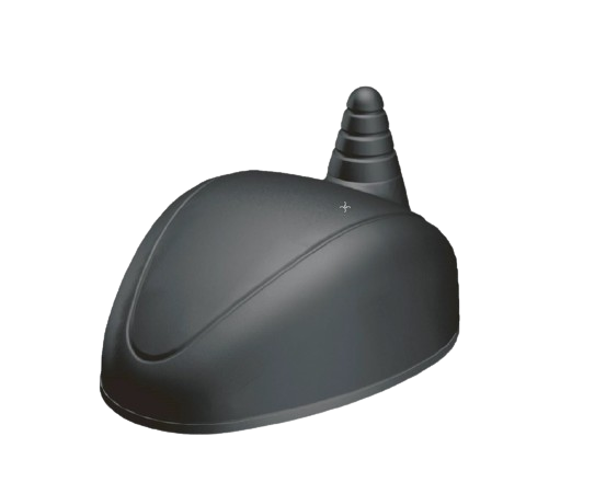 Zwarte GPS-antenne met ronde koepel en geribbelde basis.