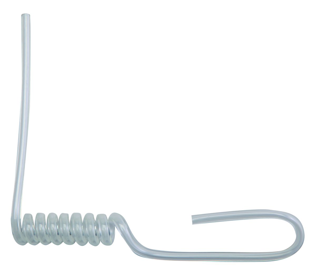 Transparante, gebogen buis met spiraalveer.