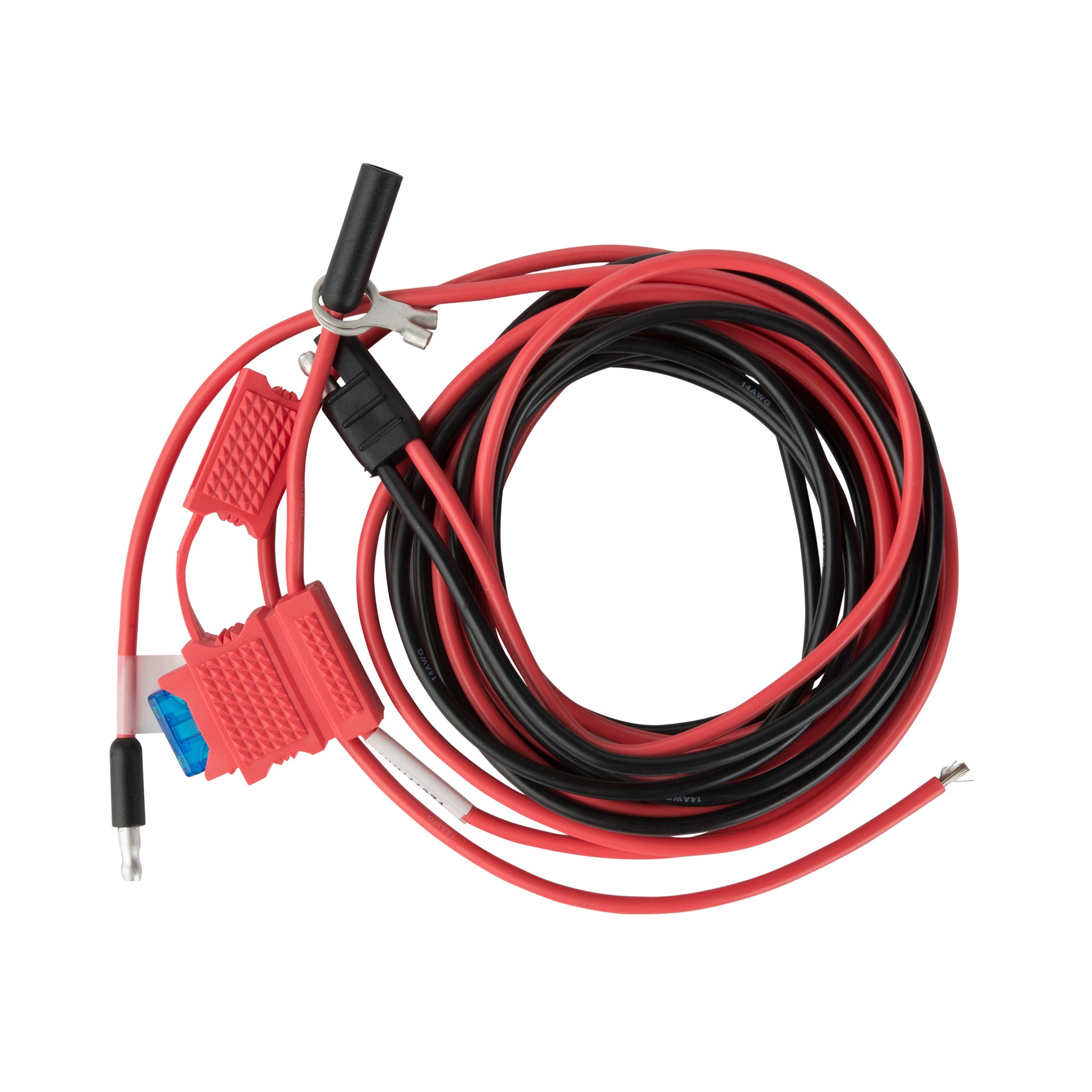 Red and black extension cable with clamps and fuse