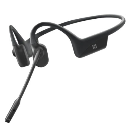 Black bone conduction headset with microphone for wireless connections