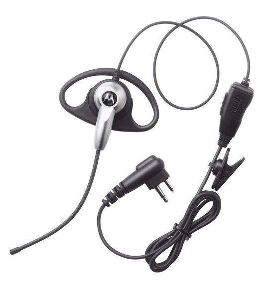 Écouteur noir avec câble et clip, compatible avec appareils Motorola.