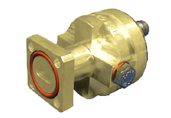 Metal valve with four screw holes and gasket.