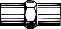 Black and white graphic of a pipe with a valve in the center.