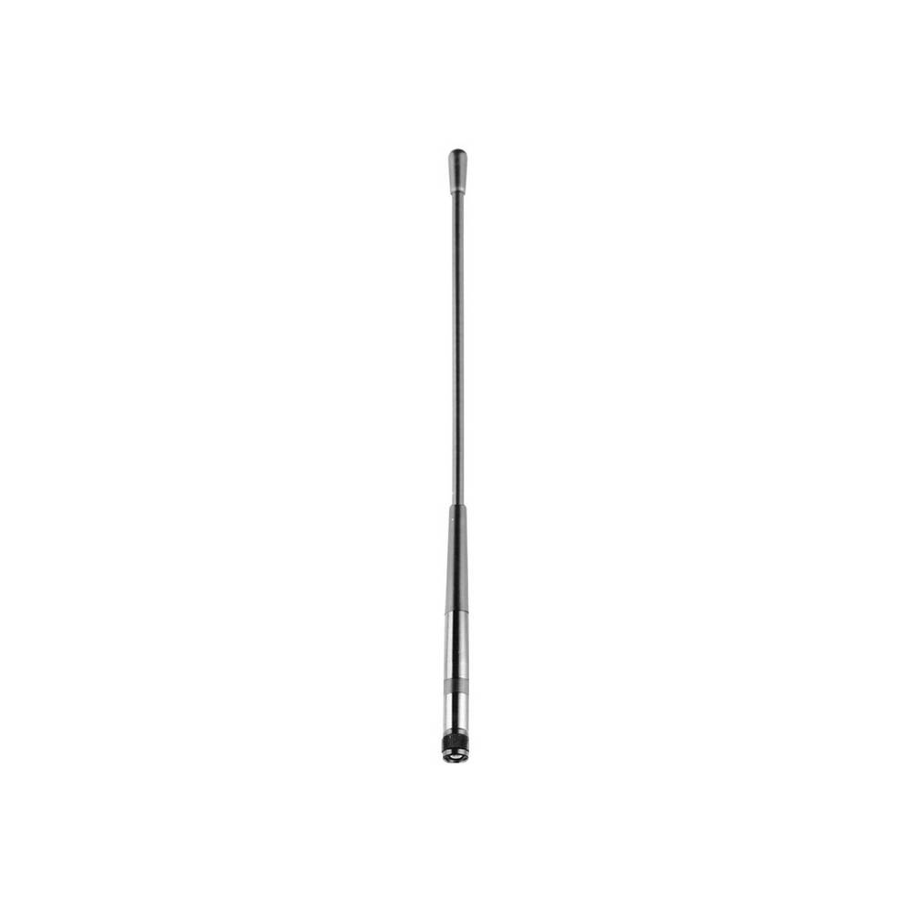 Antenne télescopique noire, alignée verticalement, sur fond blanc.