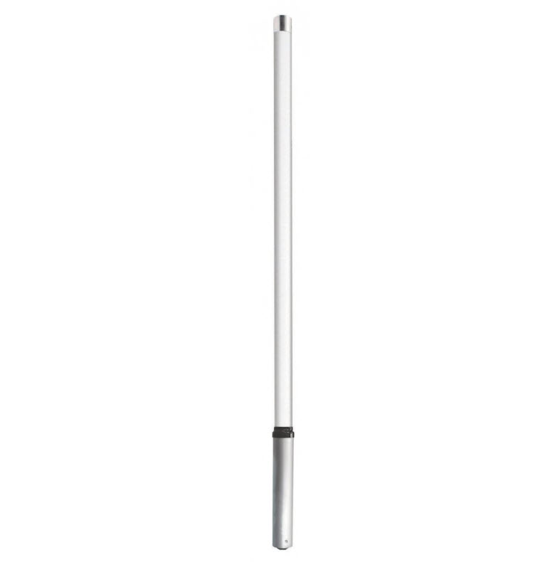 Long, vertical antenna with black middle section, silver ends.