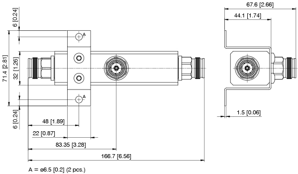 Technische tekening met afmetingen van cilindrisch onderdeel met flenzen en bouten.