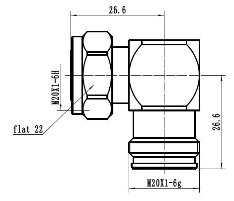 Technische tekening van een hoekfitting met maten en schroefdraad.