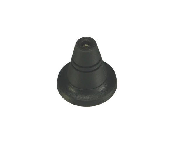 Zwarte plastic kegel met platte basis en gat bovenaan.