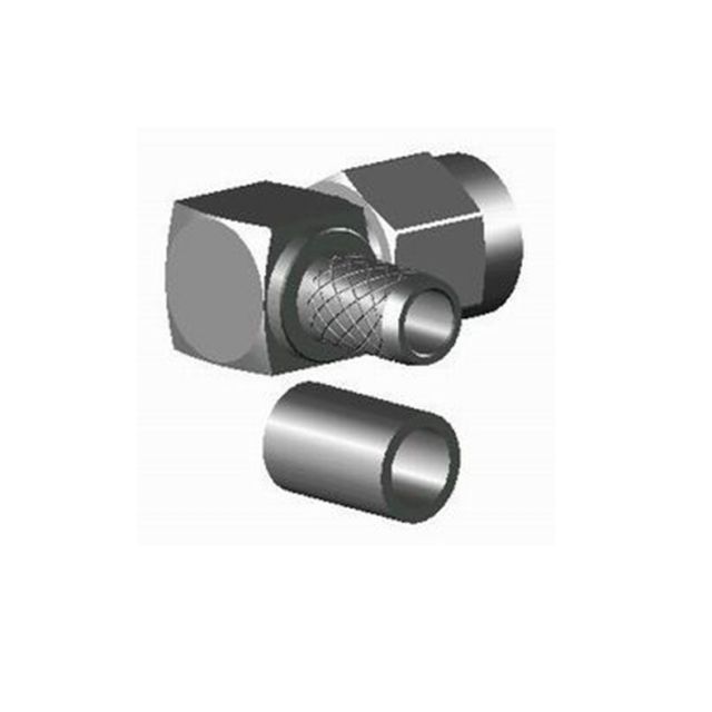 Deux pièces métalliques d'un connecteur, une avec structure en treillis, légèrement décalées.