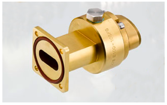 Gold feedthrough shaft with flange, rectangular opening, and fastening nut
