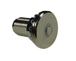Cylindrical metal closure cap with grooves and central screw.