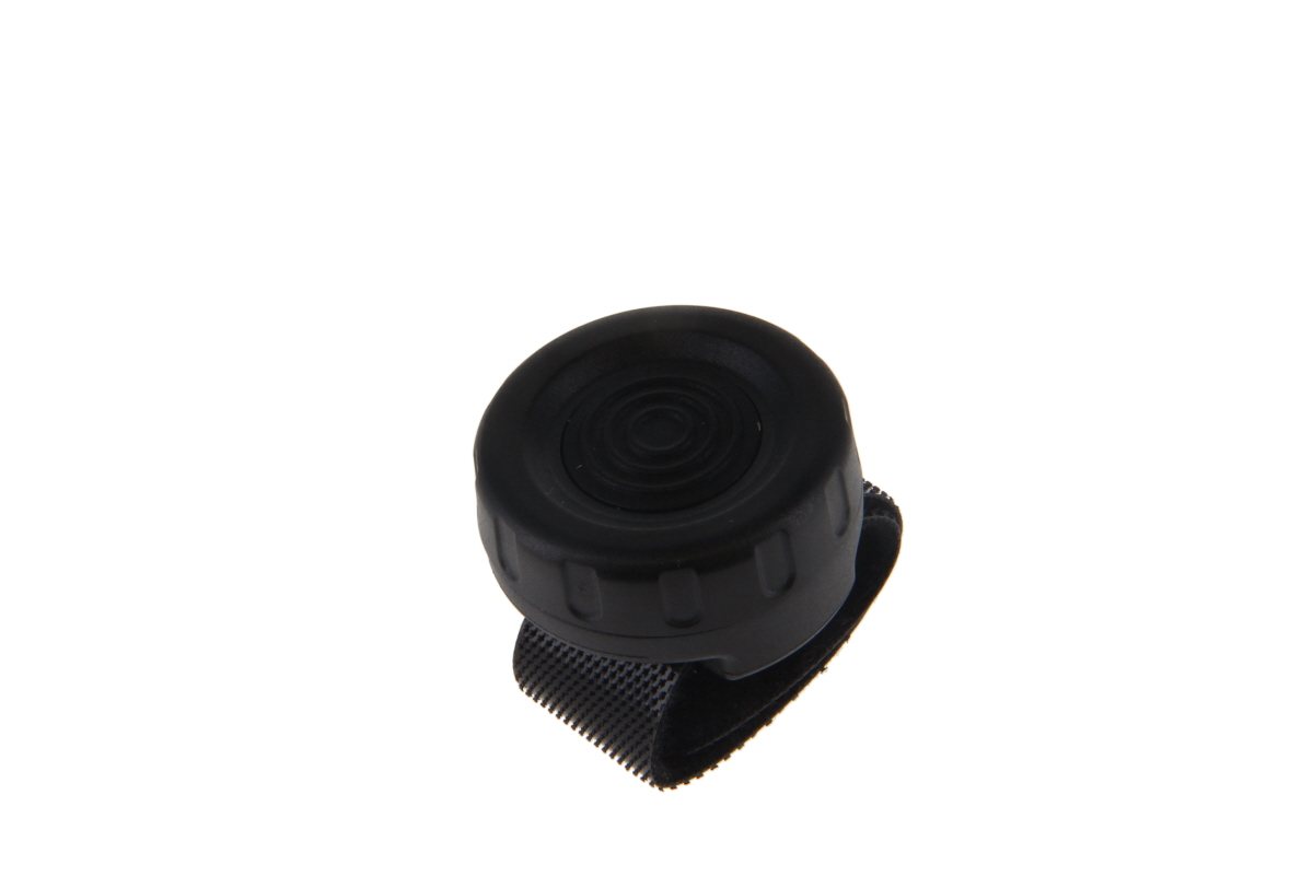 Black plastic rotary knob with strap mount.