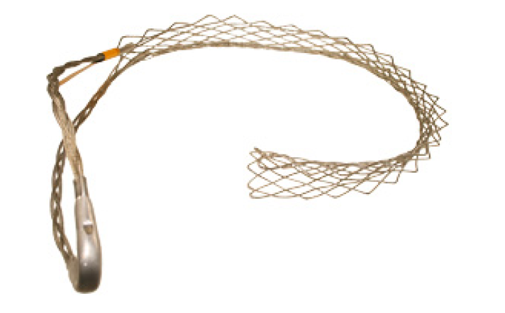 Flexible metal cable loop with mesh pattern and reinforced holder.