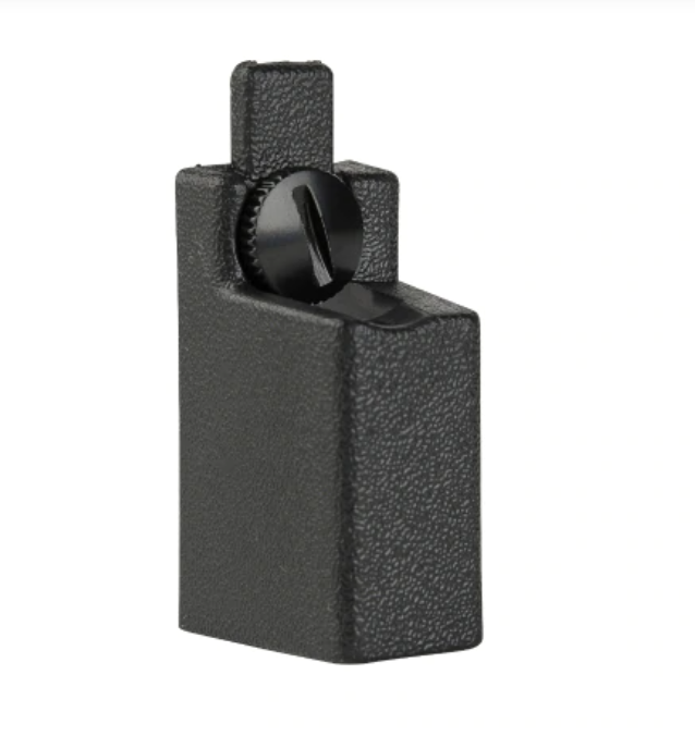 Clip en plastique noir avec mécanisme à vis.