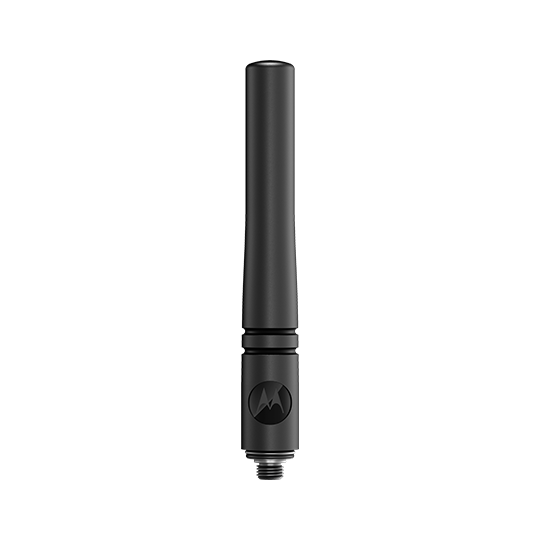 Black radio antenna with logo on black background