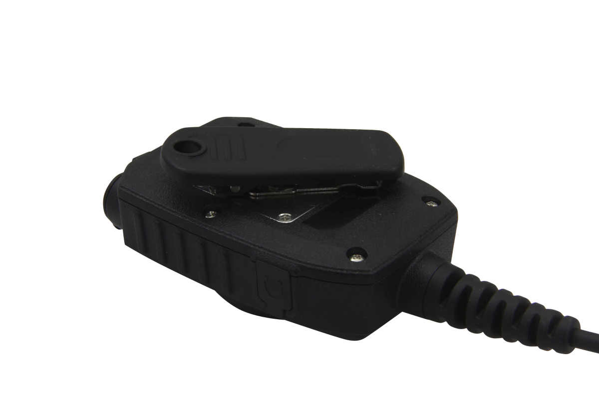 Black plastic device with a coiled cable and clip on top.