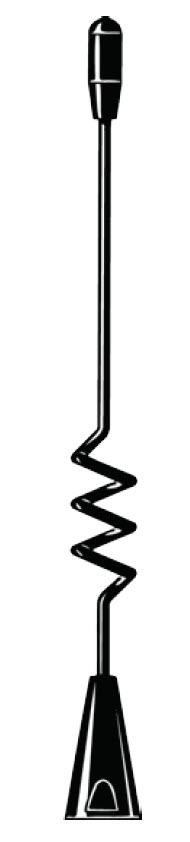 Zwarte spiraalveerantenne met cilindrische kop en conische basis.