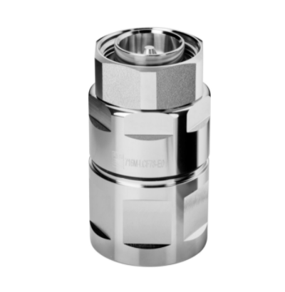 Silver metal connector with a hexagonal head.
